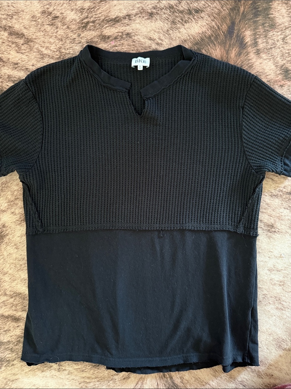 BKE Black Short Sleeve Textured Layered Tee